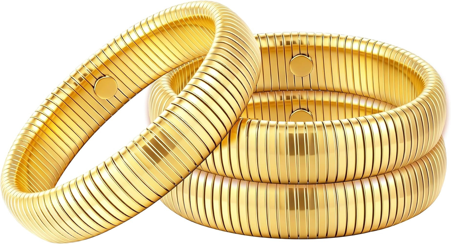 JUNYANGY Gold Bangles for Women Set of 3 Chunky Stretch Bangles Bracelets 24K Gold Plated Stainle... | Amazon (CA)