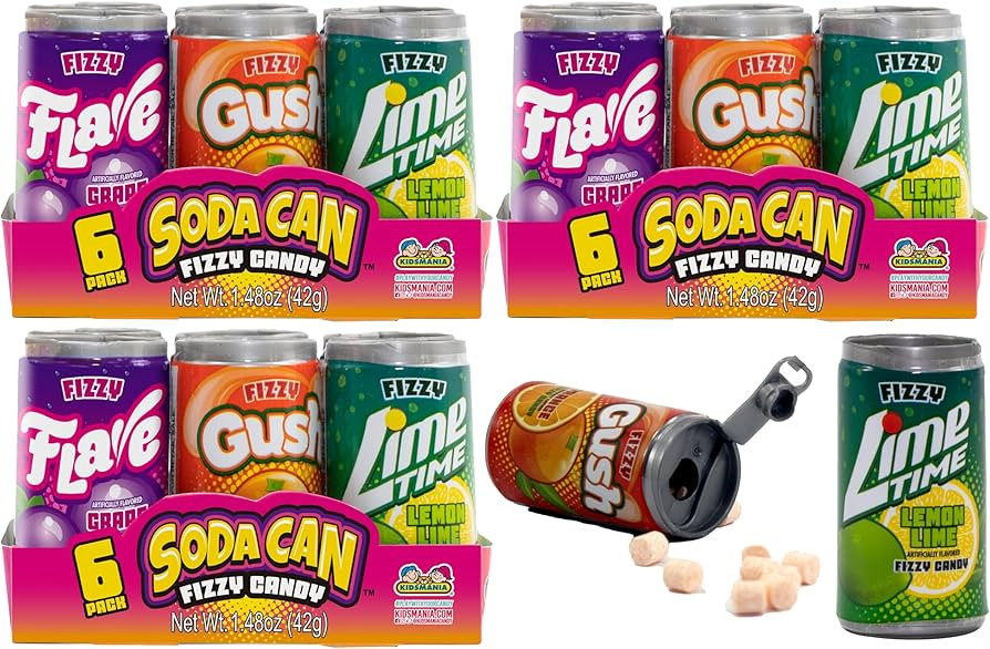 18 Kidsmania Mini Soda Can Fizzy Candy, 1.48 oz, Goody Bag Filler - Party Favor - 4 Assorted Flav... | Amazon (US)