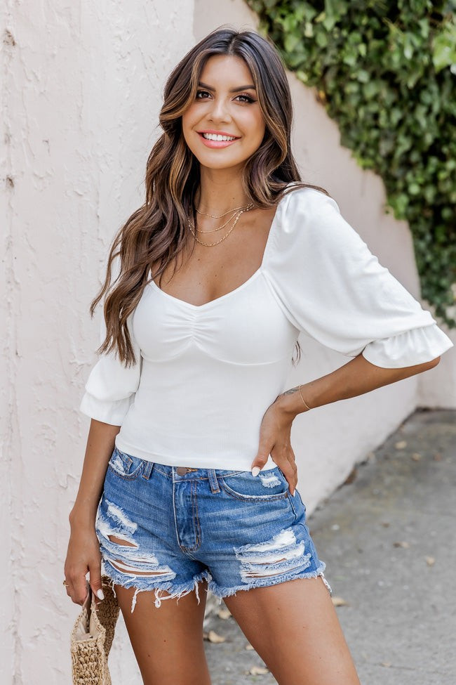 No More Wishing Dark Wash Denim Shorts | Pink Lily