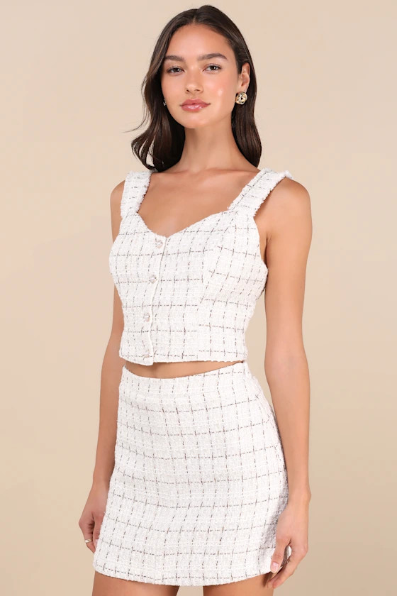 Upscale Instinct Ivory and Brown Tweed Mini Skirt | Lulus