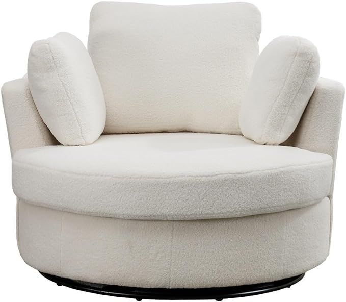 Modern Sherpa Oversized Swivel Accent Barrel Chair Upholstered Round Sofa with 3 Pillow, Lounge C... | Amazon (US)