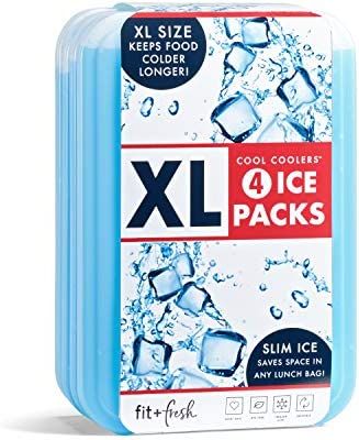 Fit & Fresh XL Cool Coolers Freezer Slim Ice Pack for Lunch Box, Set of 4, Large, Blue | Amazon (US)