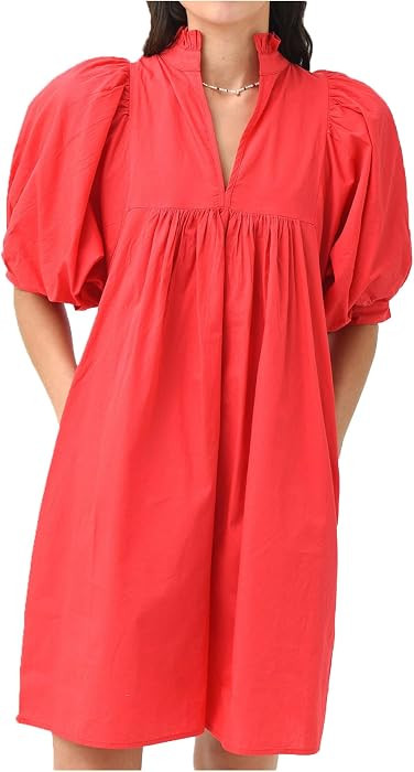 YEXPINE Women's Ruffle Collar High Neck Mini Dress Puff Short Sleeve Cotton Babydoll Peplum Dress... | Amazon (US)