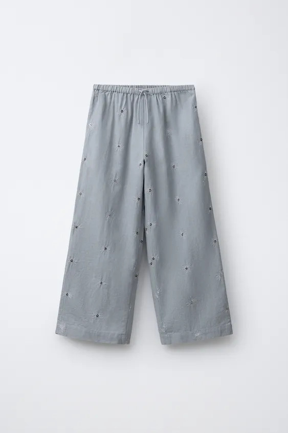 SEQUIN COTTON AND LINEN PANTS | Zara US