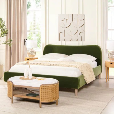 Roman Curved Headboard Upholstered Platform Bed, King, Performance Velvet | Wayfair North America
