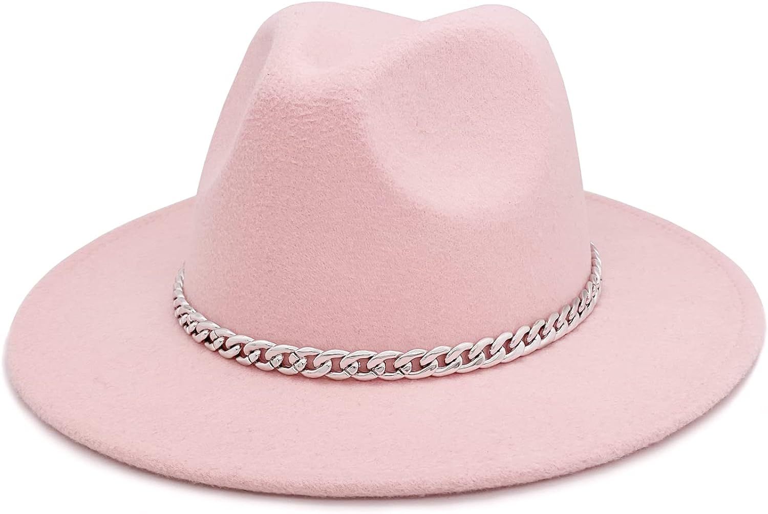 Gossifan Classic Wide Brim Fedora Hat with Chain Belt Buckle | Amazon (US)