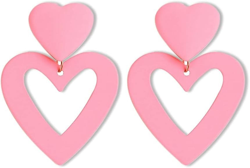 Heart Earrings for Women, Vintage Love Valentine's Day Earrings Acrylic 70s 80s Drop Jewelry Gift... | Amazon (US)