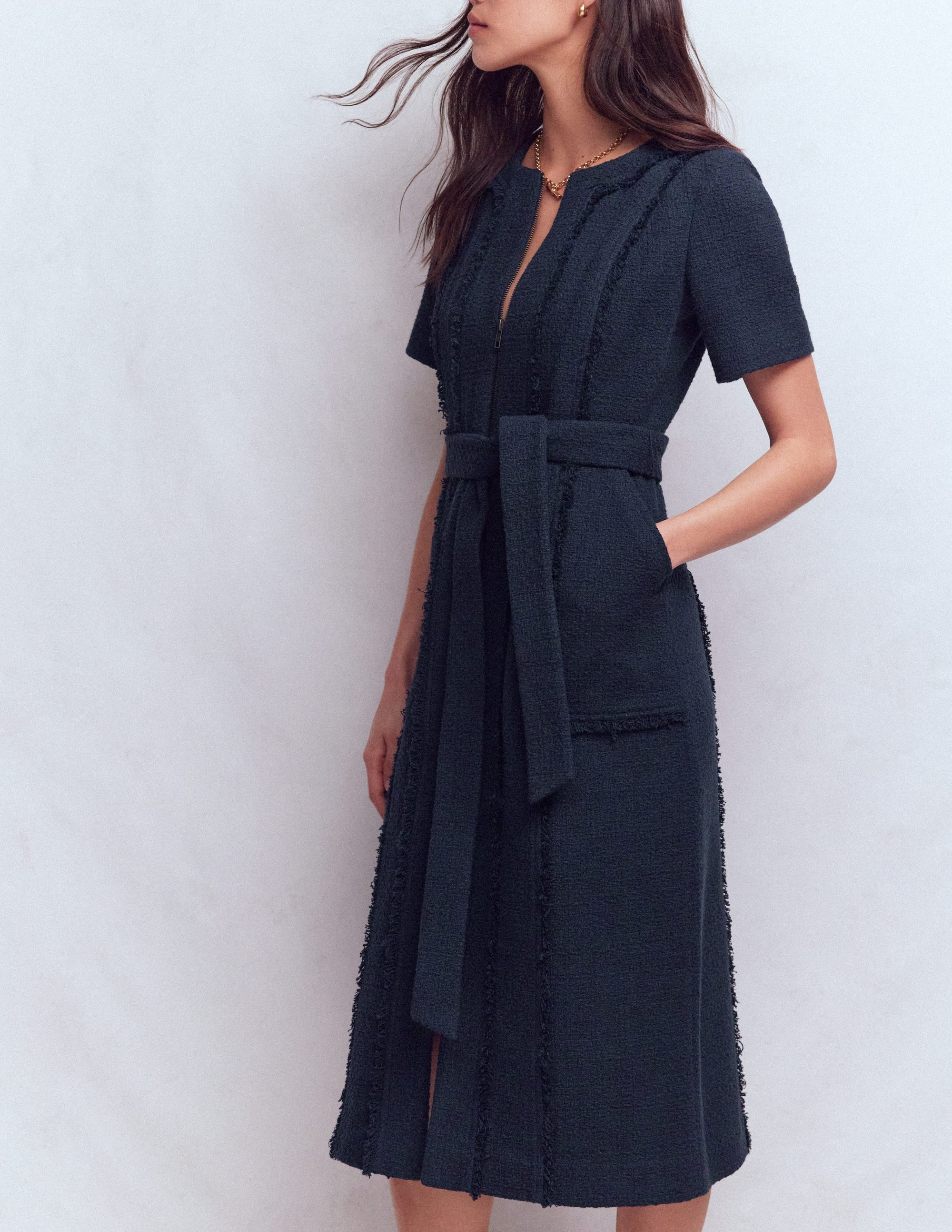 Ruth Zip Texture Dress-Navy | Boden (US)