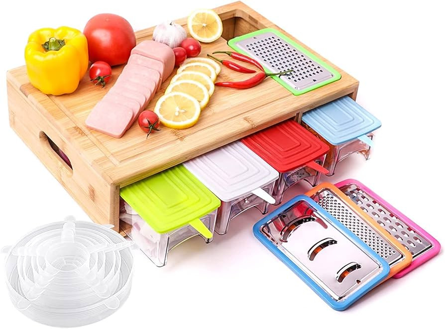 Bamboo Cutting Boards with Containers for Kitchen, Large Multifunctional Chopping Boards Set with... | Amazon (US)