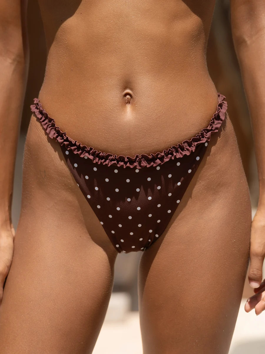 Brown Print Polka Dot Ruffled Bikini Bottom & Reviews - Brown - Sustainable Bikinis | BERLOOK | BERLOOK