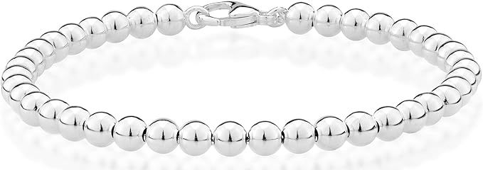 MiaBella 925 Sterling Silver Italian Handmade 4mm Bead Ball Strand Chain Bracelet for Women 6.5, ... | Amazon (US)