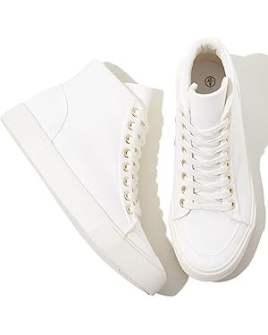 XRH Women's High Top Sneakers Canvas Shoes Black Hi Tops,Non Slip Casual Walking Shoes,White High... | Amazon (US)