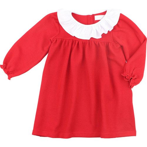 Red Woven Ruffle Sweater Dress | Cecil and Lou