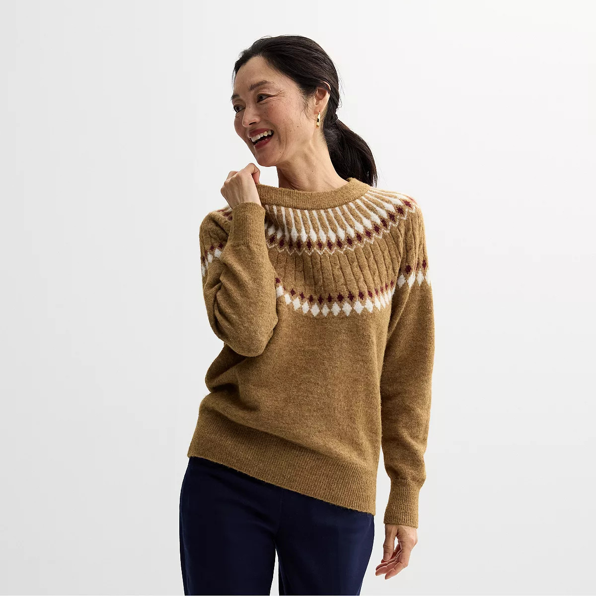Petite Croft & Barrow® Fairisle Ringer Knitted Sweater | Kohl's
