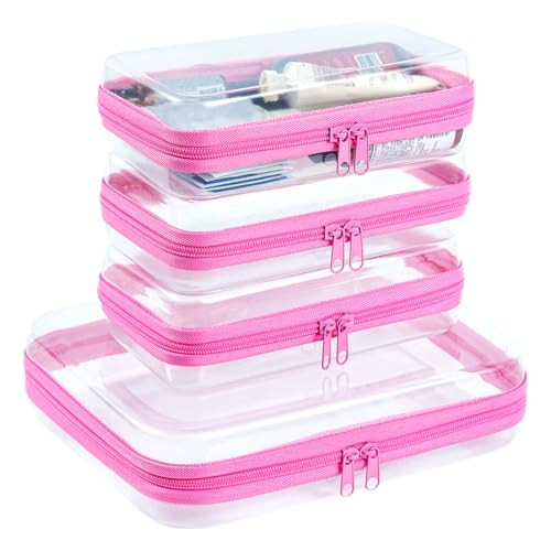 4 pcs Clear Zipper Pouches, Hard Shell Zipper Case, Makeup Organizer Travel Toiletry bag, Diaper ... | Amazon (US)