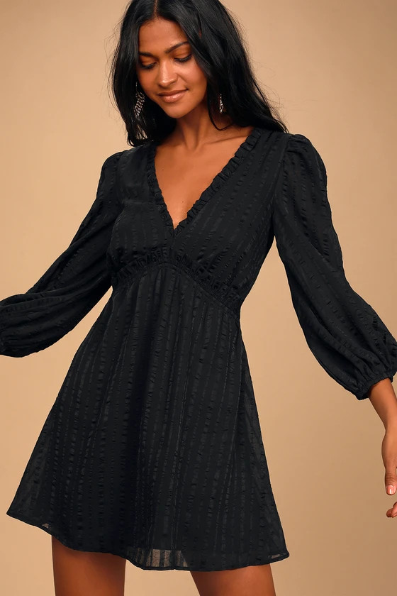 Forever In My Heart Black Striped Balloon Sleeve Mini Dress | Lulus (US)