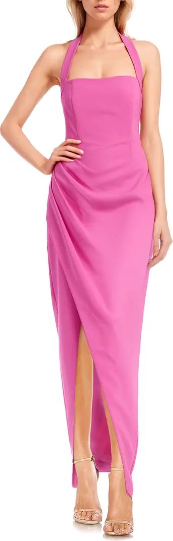 Jewel Badgley Mischka Halter Neck Stretch Satin Crepe Sheath Gown | Nordstrom | Nordstrom