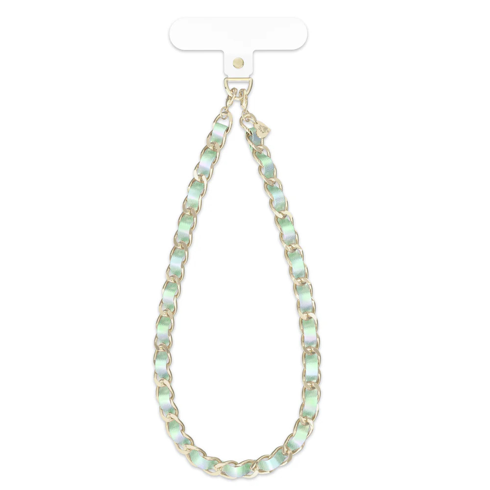 Teal Holo Leather Chain Phone Charm | Velvet Caviar