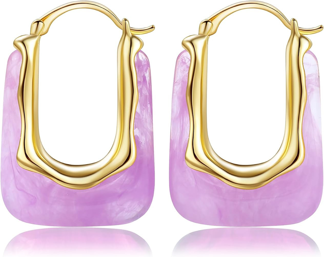 Acrylic Gold Hoop Earrings Chunky Huggie Statement Vintage Earrings Cute Resin Drop Earring Trend... | Amazon (US)