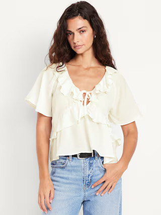 Satin Ruffle Tie-Front Top | Old Navy (US)