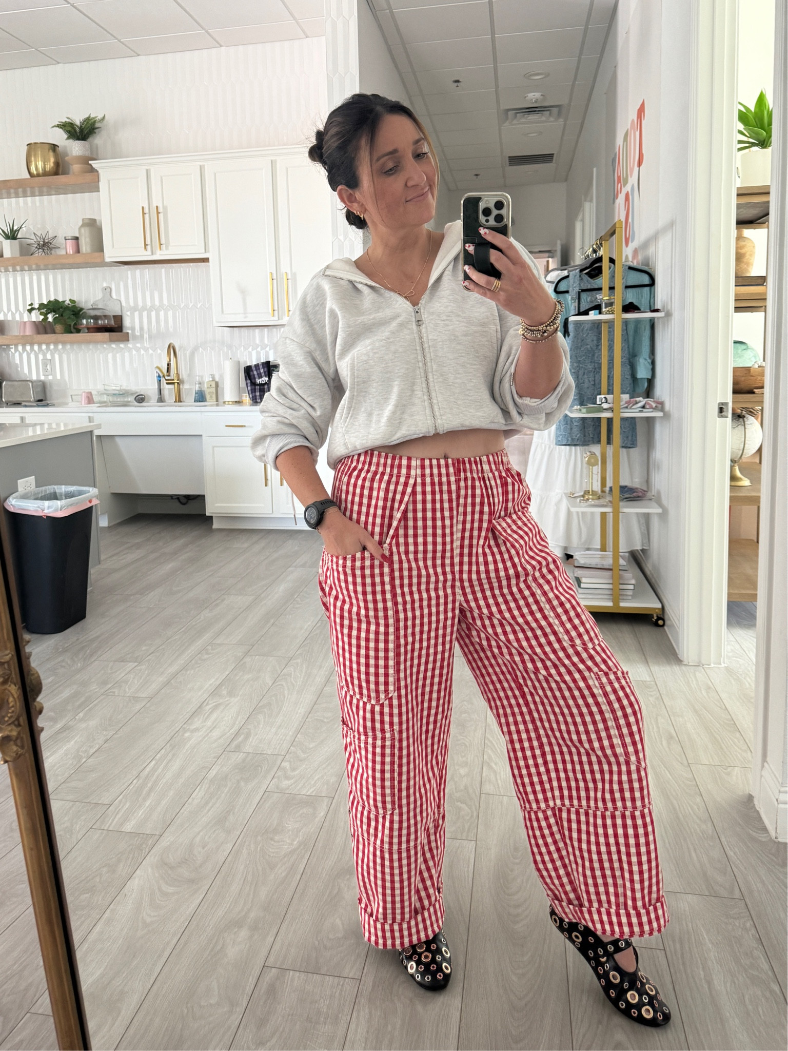 Summer OOTD! Ok I was cold so I put a sweatshirt on but under this I have a cute neutral knit tank! I’m obsessed with these pants and the rivet ballet flats! 

#LTKSummerSales #LTKOver40 #LTKFindsUnder50