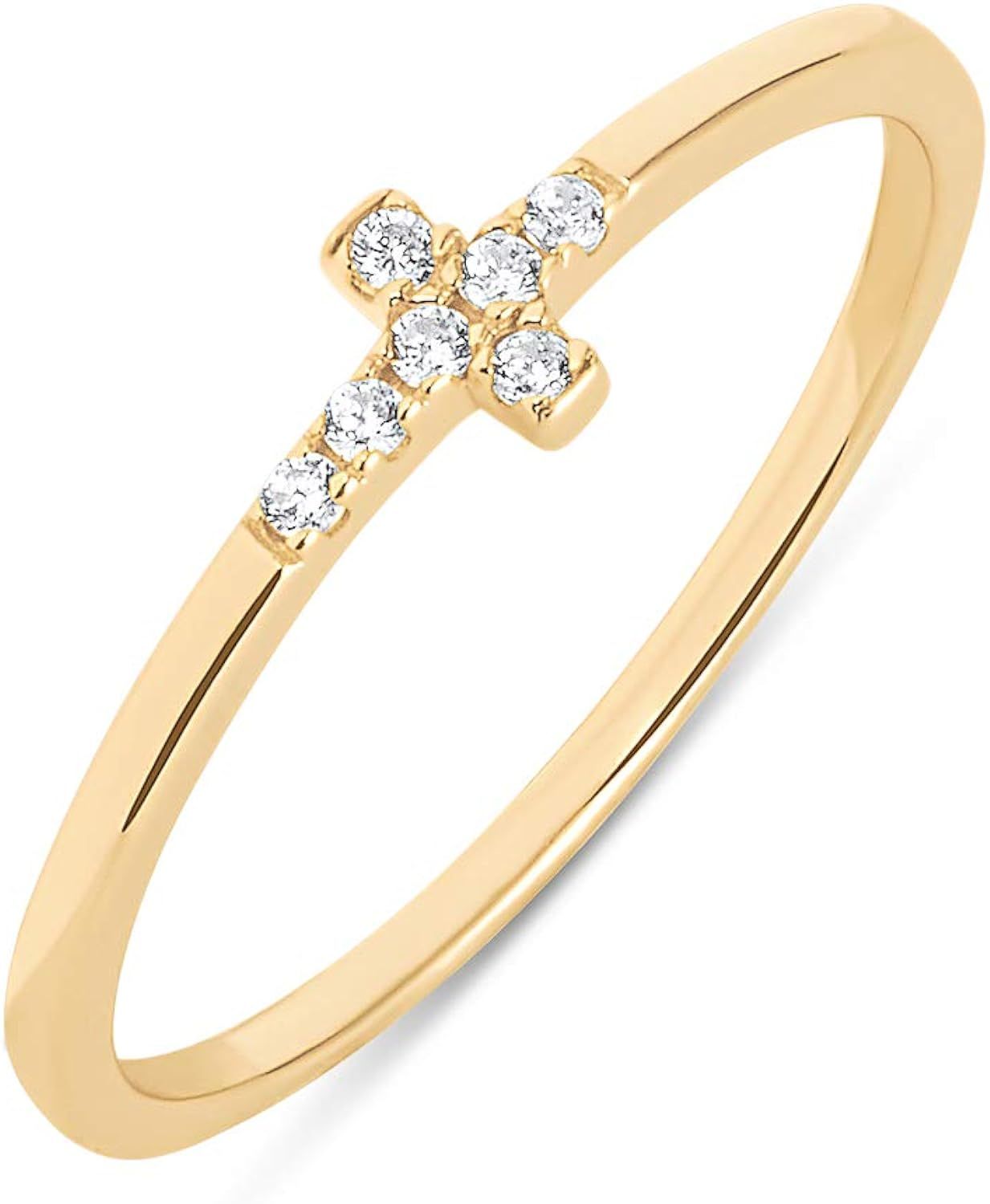 HIGHSTREET 925 Sterling Silver or 14K Gold Plated Sterling Silver Stackable CZ Cross Ring for Women  | Amazon (US)