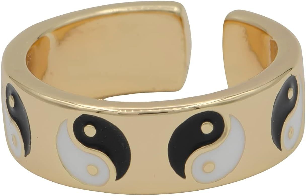 Dainty Gold Yin Yang Ring Open Adjustable Rings for 90s 1990 Inspired jewelry trend for Girl Colorfu | Amazon (US)