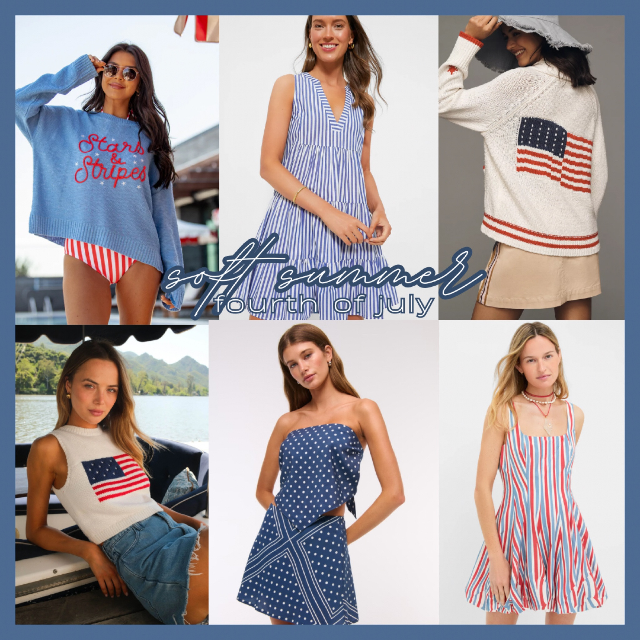 The vibrant reds and blues might be a little overpowering for you soft summer.

But here are some options that are closest to the soft summer palette or give your face a little distance from the bright reds.

#softsummer #softsummerpalette #softsummerseason #fourthofjuly

#LTKSeasonal #LTKStyleTip