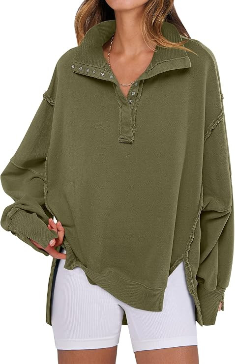 ANRABESS Sweatshirt for Women Oversized Henley Fall Outfits | Amazon (US)