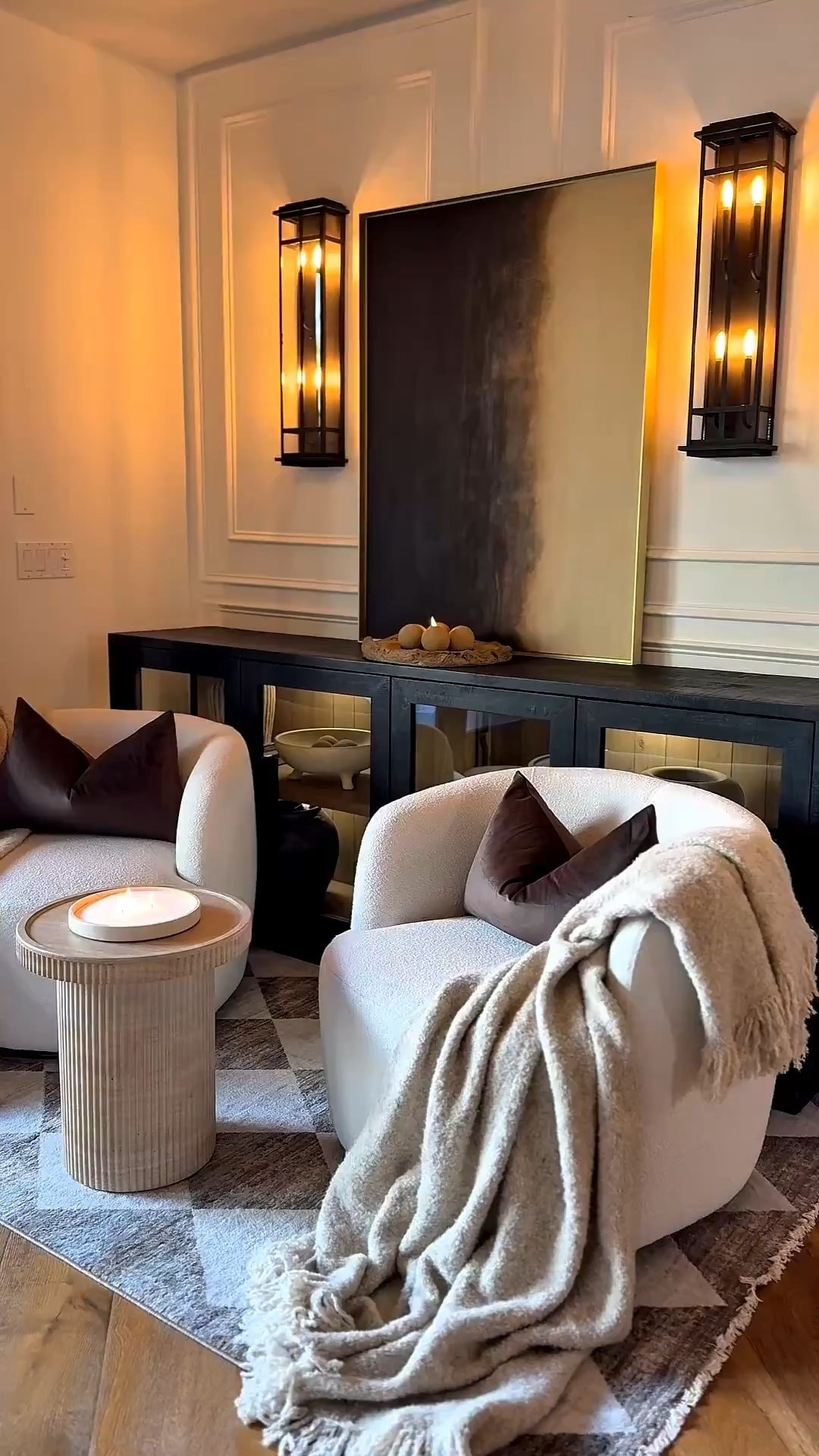 Such a cozy and welcoming space in my home! 

Accent chairs. Lumbar pillows. Throw blanket. Accent table. Flameless candles. Neutral home. Modern home decor. Chocolate brown accents  

#LTKSeasonal #LTKHome #LTKFindsUnder100