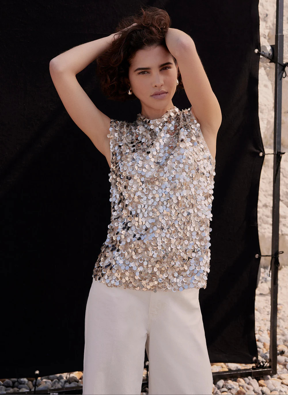 Silver Sequin Embellished Top | Mint Velvet