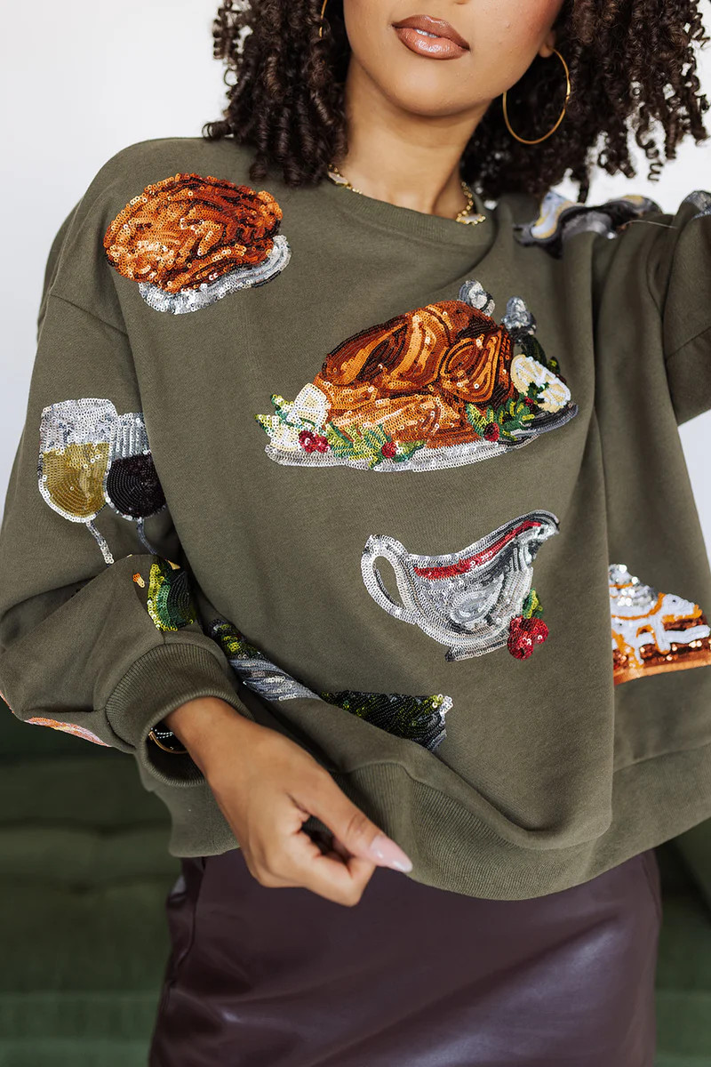 Queen Of Sparkles Queen Of Turkey Sweatshirt - Olive Green | The Impeccable Pig