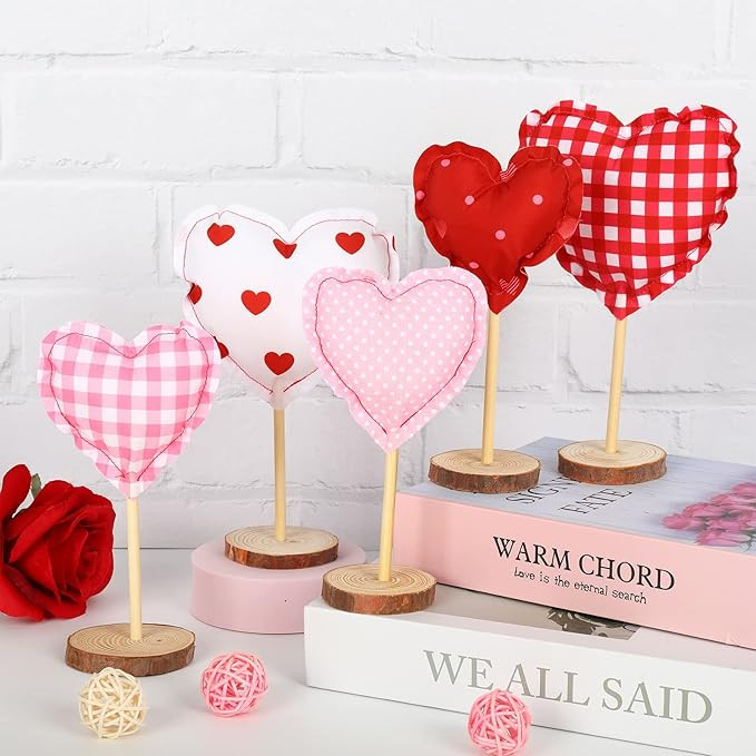 Whaline 5Pcs Valentine's Day Fabric Tall Standing Heart Block Set Hearts Tabletop Centerpiece Sig... | Amazon (US)