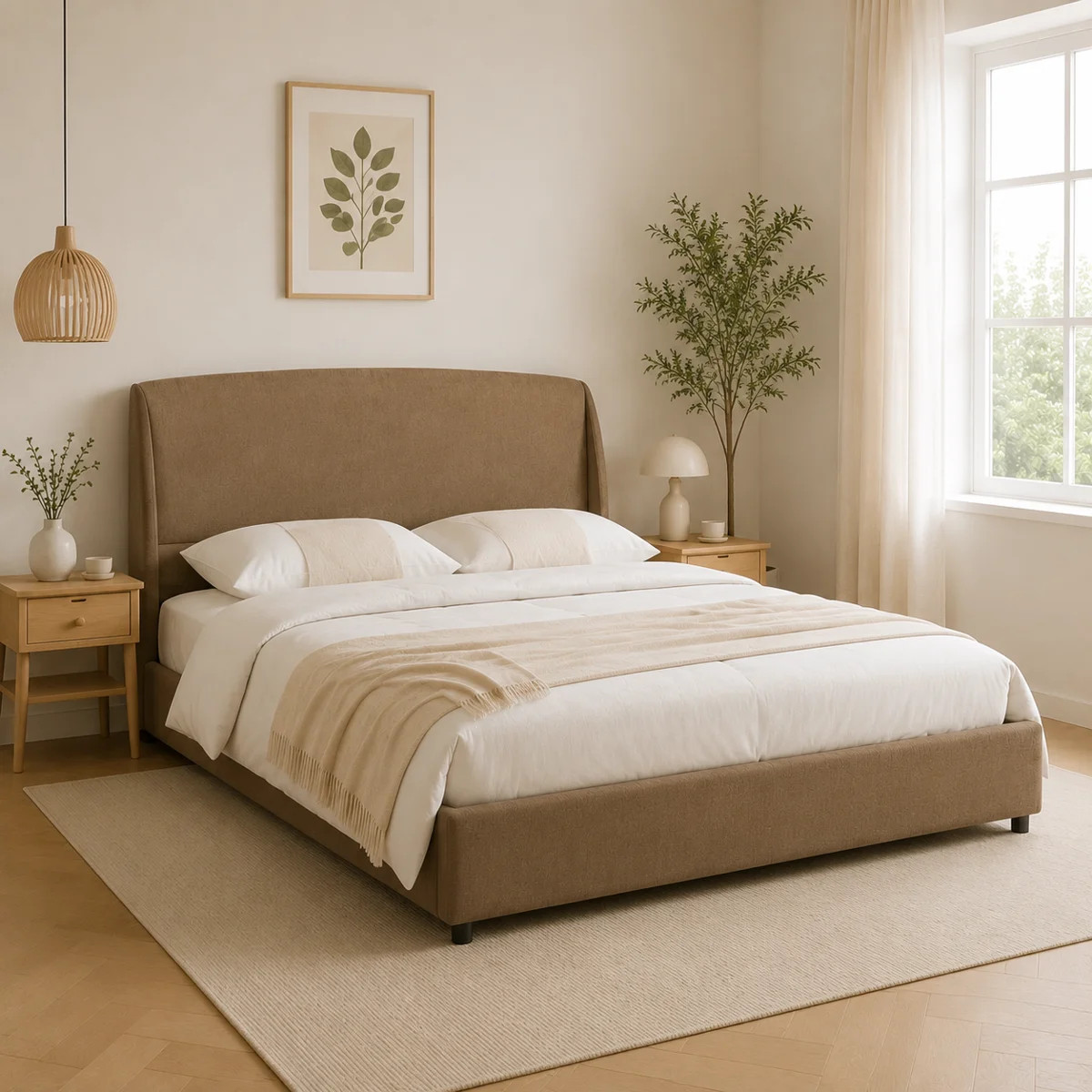 King Size  Hydraulic Lift  Upholstered Storage Bed with Wingback Headboard,Light Brown | Wayfair North America