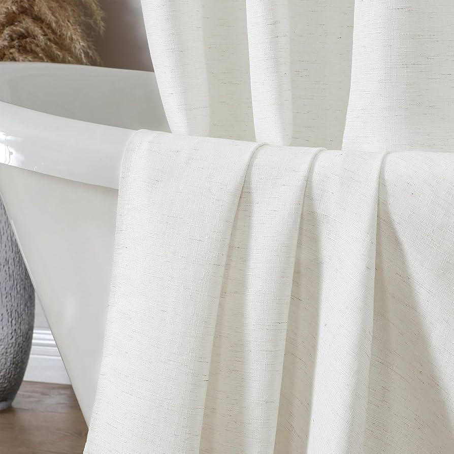 OVZME Natural Stall Shower Curtain 72 Inch Length, Linen Textured Farmhouse Boho Shower Curtain f... | Amazon (US)