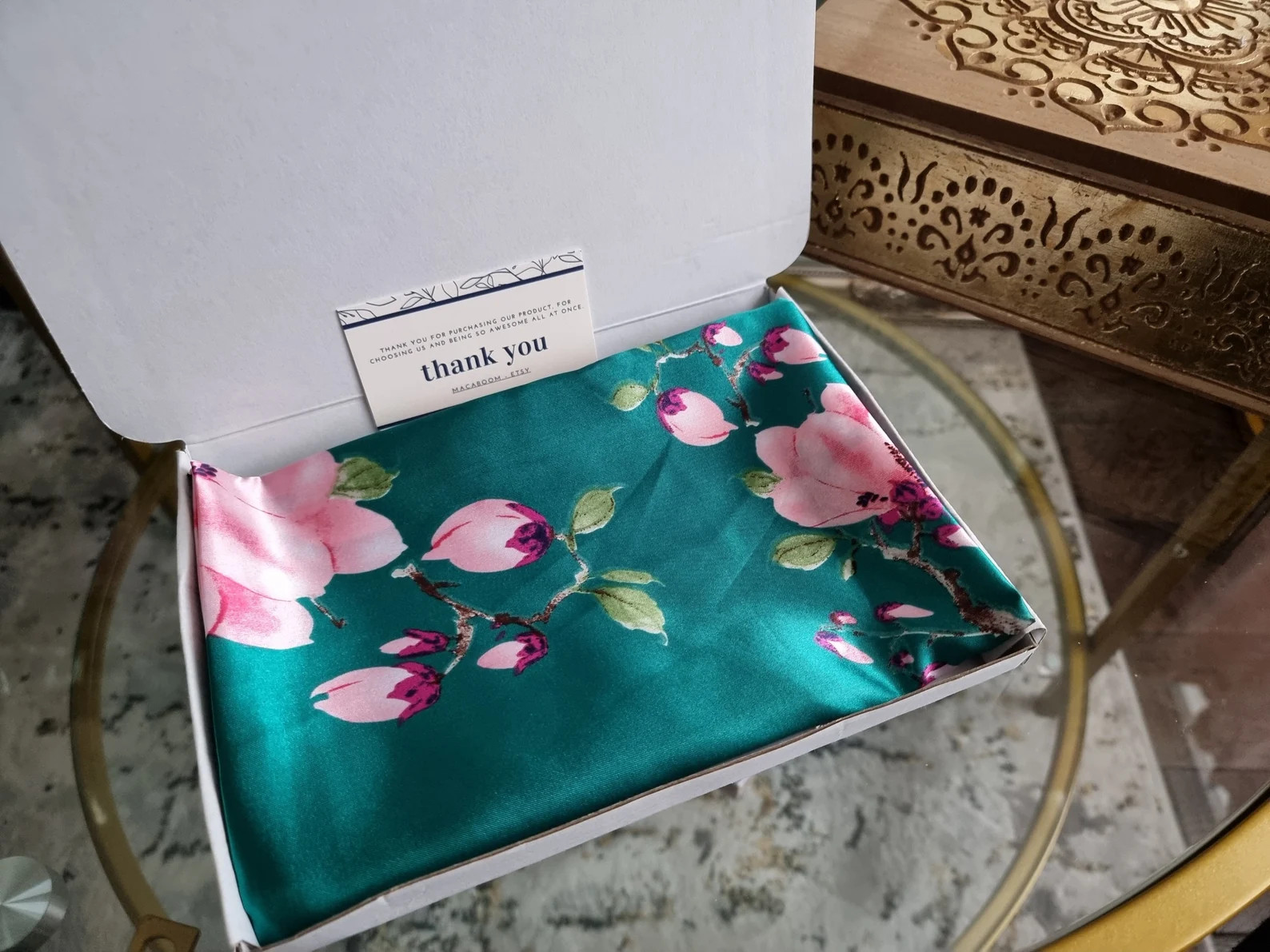 SALE Green & Pink Flowers Silk Scarf Satin Headwrap - Etsy UK | Etsy (UK)