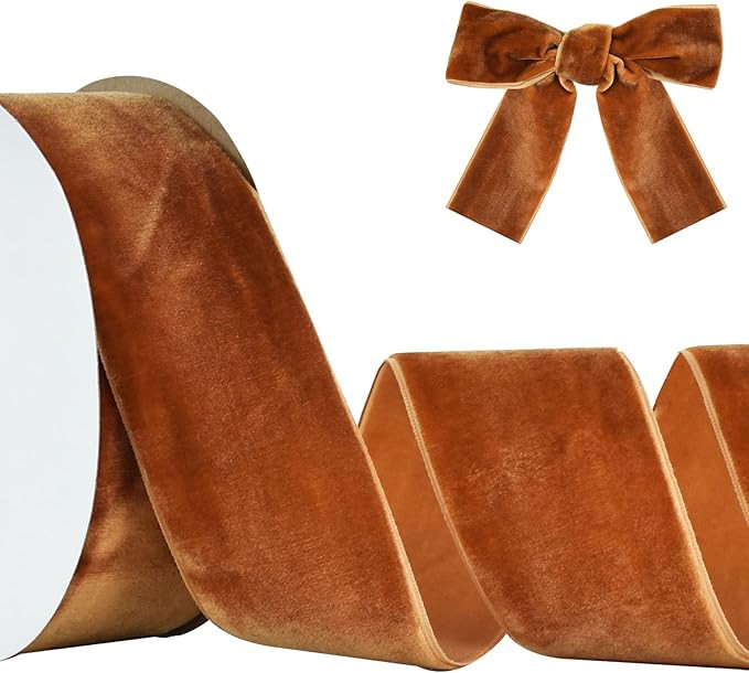 TONIFUL Brown Velvet Ribbon 2 Inch x 10yds, Vintage Velvet Ribbons, for Christmas Wreath Decorati... | Amazon (US)