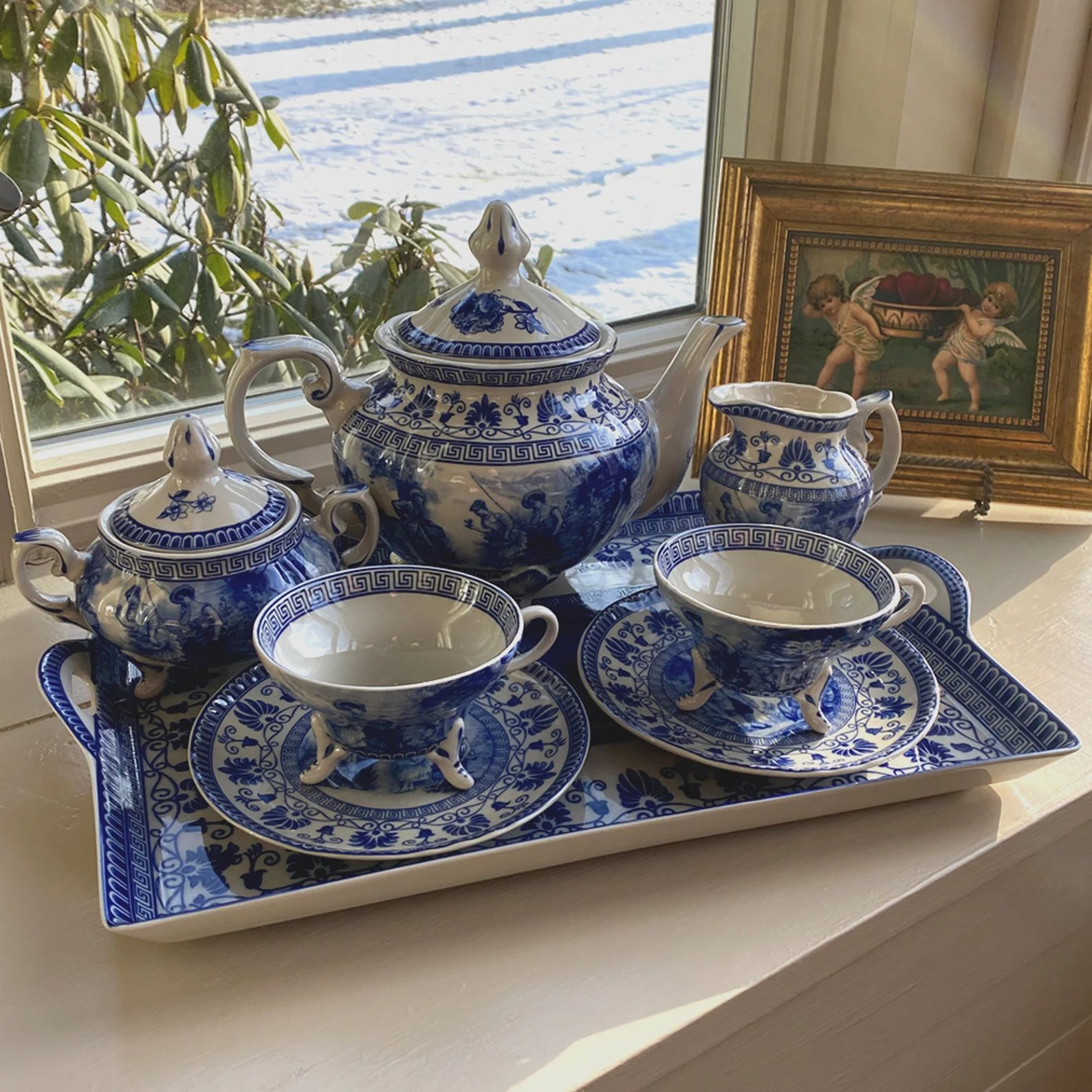 Liberty Blue Transferware Porcelain Tea Set With Tray, Antique Style, Teapot, Blue and White, Gif... | Etsy (US)