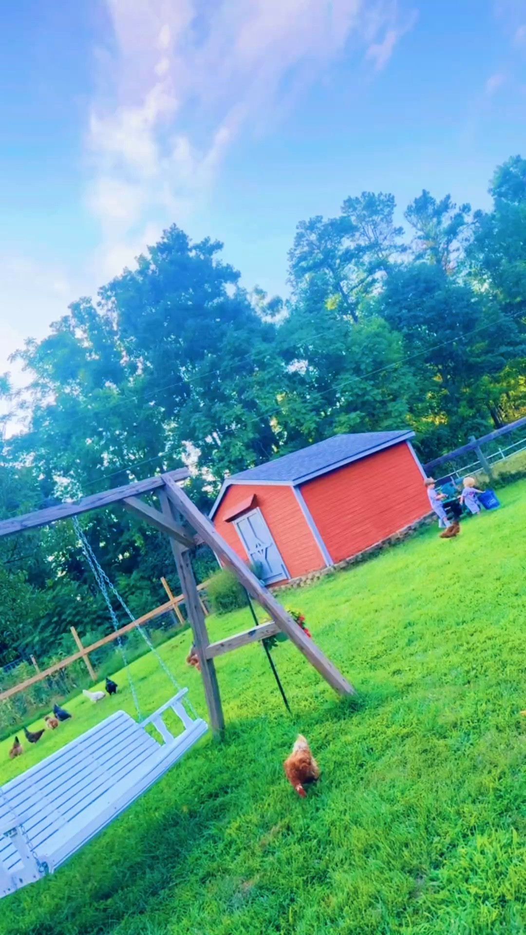 the childhood and country backyard I always *dreamed* of giving my babies 👶🏼🌾… and now it’s real life y’all 🥹🐓🌼🤠