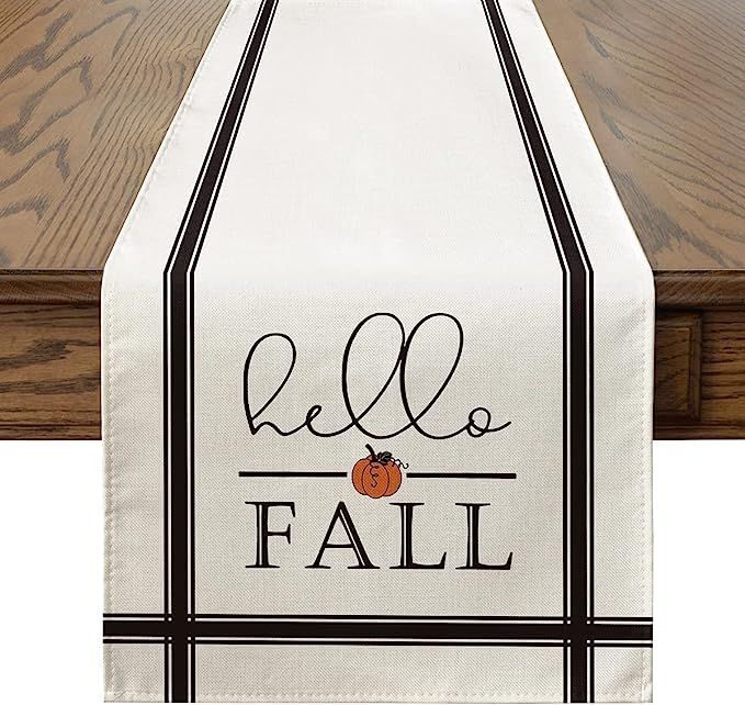 Artoid Mode Hello Fall Pumpkin Table Runner, Seasonal Harvest Vintage Thanksgiving Kitchen Dining... | Amazon (US)