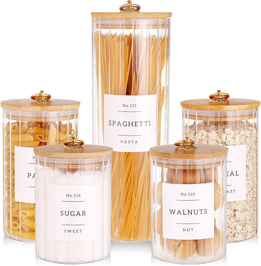 5 Pcs Glass Jars with Bamboo Lids with Metal Handle Easy to Grasp,Glass Food Storage Jars for Can... | Amazon (US)