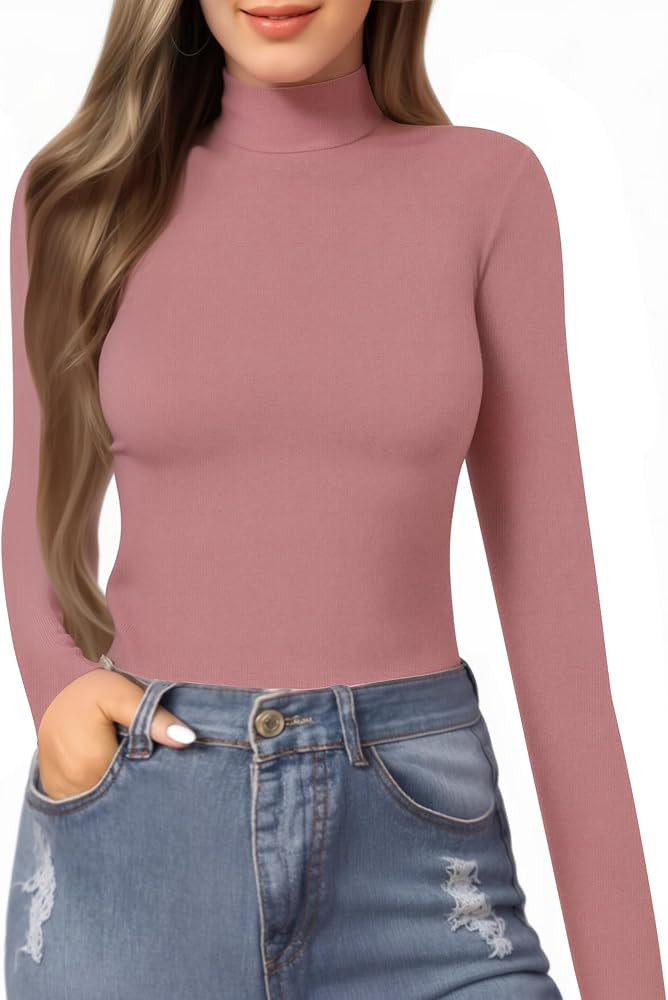 MANGOPOP Women's Mock Turtle Neck Slim Fit Long Sleeve Shirts Fall Fashion Tight Tops Basic Tee W... | Amazon (US)