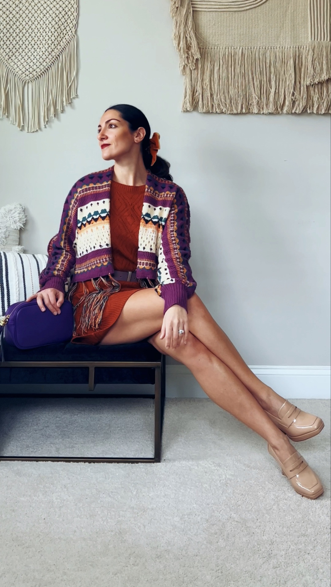 Sweater dress with knitted cardigan, Italian leather bag and stylish loafer heels 💜🍂

#LTKstyletip #LTKsalealert #LTKfindsunder50