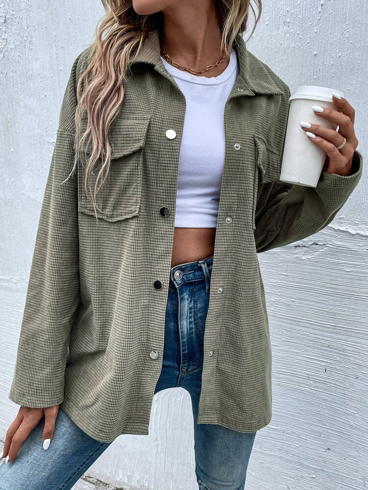 Flap Pocket Drop Shoulder Coat | SHEIN