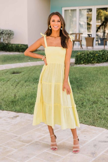 For Your Heart Only Yellow Midi Dress | The Pink Lily Boutique