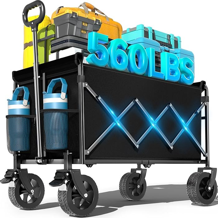 Wagons Carts Foldable, Beach Wagon with Brakes & All-Terrain Wheels 560LBS Capacity Collapsible W... | Amazon (US)