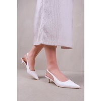 Womens 'New Form' Wide Fit Low Kitten Heels With Pointed Toe & Elastic Slingback - White - 4E | NastyGal UK