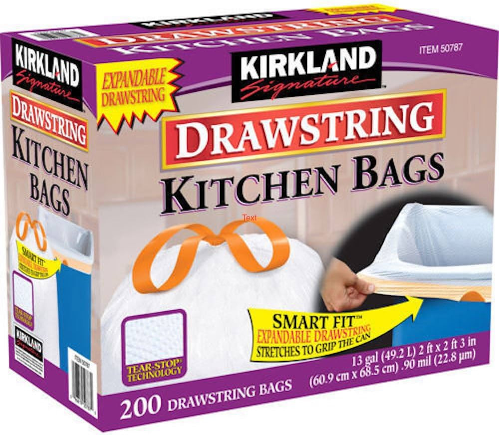 Kirkland Signature 13 Gallon 200 Ct Carton 100% recyclable Heavy Duty Drawstring Kitchen Trash Ba... | Amazon (US)