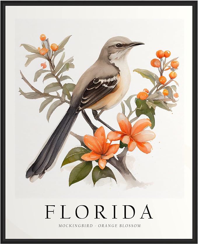 Florida State Bird Art Print, Florida Poster Wall art Decor, Florida State Map Travel Poster, Hom... | Amazon (US)