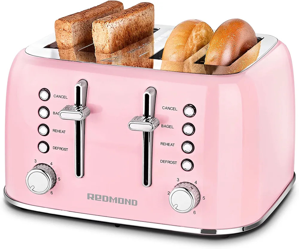 REDMOND Toaster 4 Slice, Retro Stainless Steel Toaster with Extra Wide Slots Bagel, Defrost, Rehe... | Amazon (US)